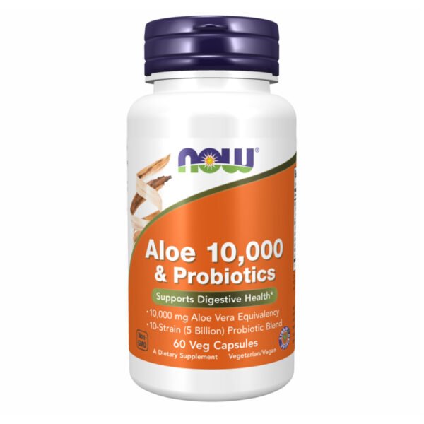 Now Foods Алое Вера 10000 & Пробіотики - 60 рослинних капсул