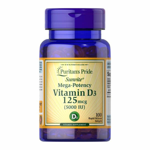 Vitamin D-3 125mcg (5000 IU) Sunvite Mega Potency - 100 tabs (Пошкоджена банка)